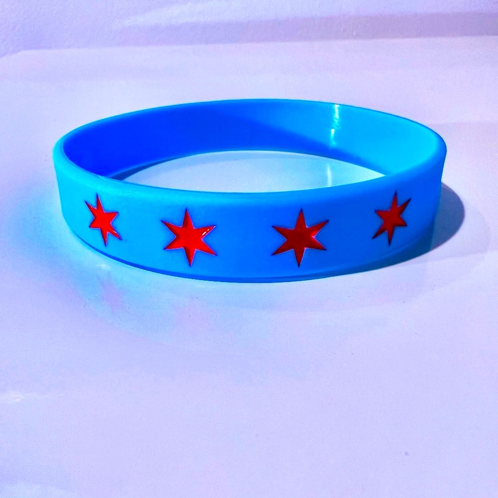 Chicago Flag Stars wristband bracelet silicone rubber